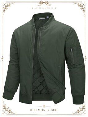 Men's Waterproof Quilted Bomber Jacket Zip Up Windbreaker Lightweight Warm Coat